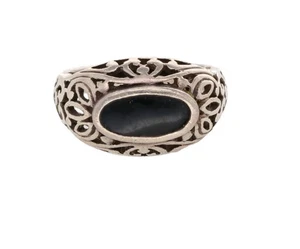 Sterling Silver Filigree Oval Ring Size 7, 5.8g Vintage Style Oxidized Silver - Picture 1 of 4