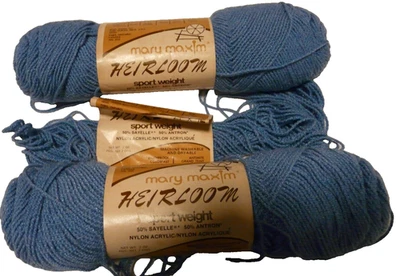 2+ Skeins Mary Maxim Heirloom Blue Shade 142 Sport Weight Nylon Acrylic 2 oz - Image 1 of 4