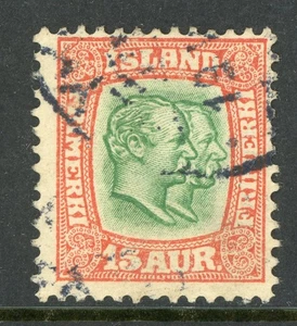 Iceland 1907 Double Heads 15 aur Red & Green Scott # 77 VFU C877 - Picture 1 of 6