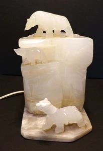 Vintage geschnitzter Onyx Eisbär Eisberg Nachtlicht Neuheit Lampe funktioniert schön *H - Bild 1 von 10