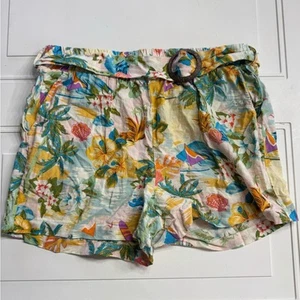 C&C California Linen Blend Beach Hawaiian Floral Belted Shorts Size Small - Picture 1 of 6