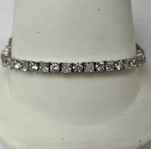 Sterling Silver 10 ct. CZ Round and Princess Cut Tennis Bracelet 8” - Picture 1 of 10
