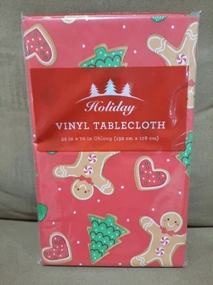 Holiday Peva tablecloth Christmas  Cookies Gingerbread 52in X 70in Flannel Back - Image 1 of 2