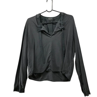 Rag & Bone 100% Silk Long Sleeve Blouse Womens M Black Split Neck V-Neck - Image 1 of 4