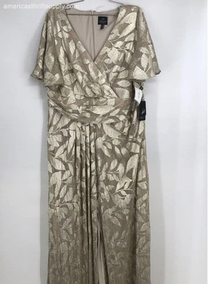 Maxi Vestido Para Mujer Adrianna Papell Estampado Metálico Champagne Nuevo con Etiquetas - Talla 18W Foto 1 de 4
