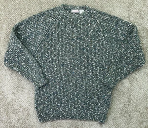 Lazarus Sweater Men's Large Green Gray Chunky Cable Knit Heavy Wool Acrylic VTG - Picture 1 of 7