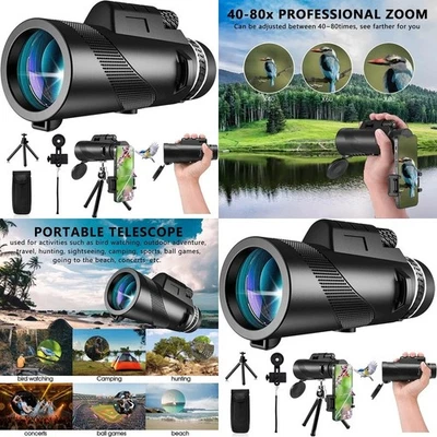 New Telescopio Monocular Zoom Dia 80x100 Vision Nocturna Para Viaje Caza Estuche - Image 1 of 4