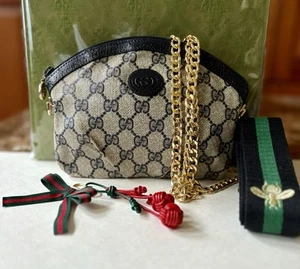 vErIFiEd Old GUCCI GG Supreme Clutch Blue Beige Cosmetic Zip Pouch Bag w/ Gift - Picture 1 of 24