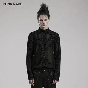 Punk Rave Men Black Rock Casual Slim Tops Gothic Printed Long Sleeve T Shirt - Bild 1 von 20