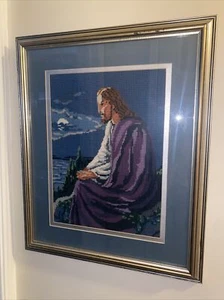 Finished Framed Handmade Crewel Needlework Jesus Art Beautiful Frame 23x19 - Picture 1 of 14