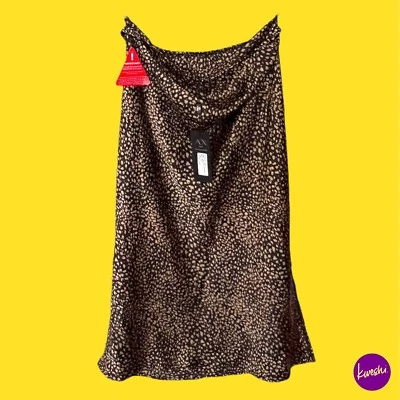 AX PARIS Women's A-Line Skirt, Slit Sides, Abstract Print, Brown, UK 14 | EU 42 - Image 1 of 4