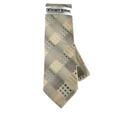 Stacy Adams Hombres Corbata Hanky Hueso Gris Carbón Beige Cuadros Microfibra 3.25" Foto 1 de 4
