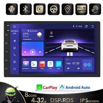 7" QLED Screen Double Din Car Stereo CarPlay Android 12 Auto Radio GPS DSP BT5.0 - Image 1 of 4