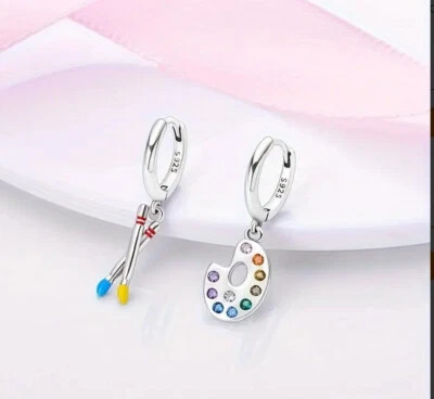 Paint palette and brush sterling silver earrings - Imagem 1 de 2