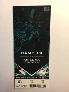 SAN JOSE SHARKS VS ARIZONA COYOTES DECEMBER 17, 2019 TICKET STUB - Picture 1 of 1