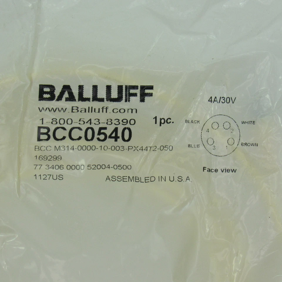 Balluff BCC0540 односторонний шнур, 4-контактный гнездовой - Изображение 1 из 1