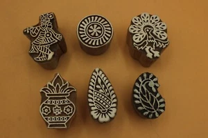 lots of 6 Wooden Printing Stamps Fabric printing Mehndi Designs Textiles - Photo 1 sur 6