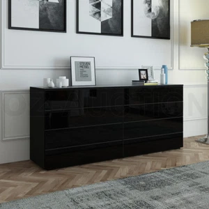 8 Drawer Cabinet Chest of Drawers Storage Furniture Black High Gloss Front - Picture 1 of 7