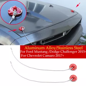 Red Engine Hood Racing Pin Locking For Ford Mustang /Dodge Challenger 15+ Camaro - Foto 1 di 12