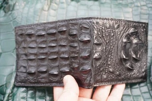 Black Genuine Croc Skin Leather Men's Bifold Wallet #BL119 - Picture 1 of 9