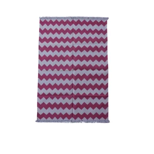 Handwoven Red Zigzag striped Cotton Rug Design for Home Décor - Picture 1 of 4