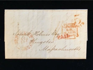 LONDON TRANSATLANTIC STAMPLESS TO USA, NICE MARKINGS, W/BUSINESS CONTENT - Picture 1 of 5