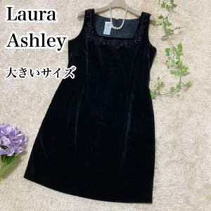 Laura Ashley Velourskleid, eckiger Ausschnitt, Perlenstickerei, große Größe LL so - Bild 1 von 9