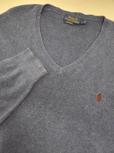 Suéter Polo Ralph Lauren Para Hombre L Azul Cuello en V Pima Algodón Tejido Pullover - Imagen 1 de 7