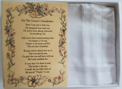 Grandfather Hankie Handkerchief Wedding Poem Gift Keepsake Favor Fro Groom BH129 - Image 1 of 3