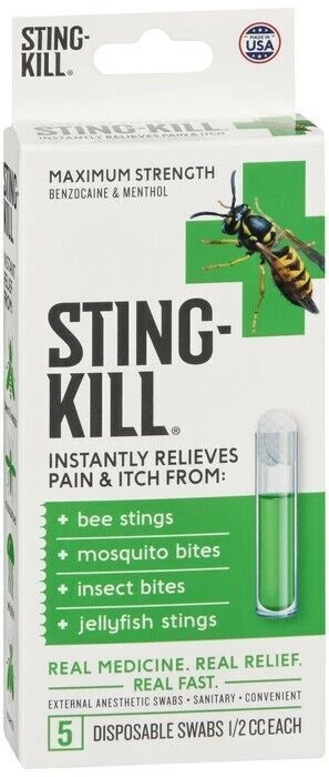 STING KILL Sting-Kill Bee or Jellyfish sting, Insect Bite Treatment Disposable Swabs 5ct
