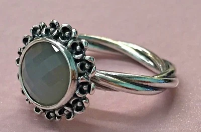 PANDORA | ANILLO PIEDRA LUNAR GRIS ELEGANCIA FLORAL ✪NUEVO✪ 190850MSG RETIRADO RARO 925 Foto 1 de 4