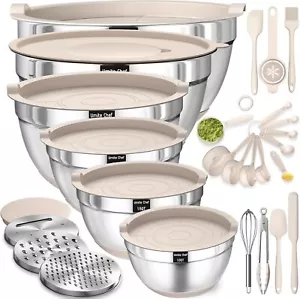 Mixing Bowls W/Airtight Lids Set 26PCS Stainless Steel Bowls Grater Set, Khaki - Picture 1 of 7