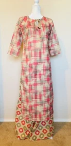 NWT womens shalwar kameez pants 2 pc pink and beige gold print sz L - Picture 1 of 11