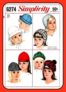 Childs HAT Pattern JOCKEY Tam ROLLER 4 Styles Simplicity 6274 Vtg 1965 - Picture 1 of 9
