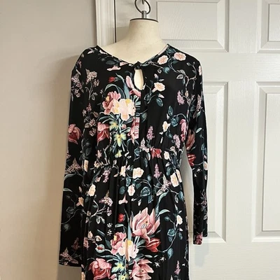 ASOS Maternity Floral Keyhole Maxi Dress Womens Size 6 Black - Image 1 of 4