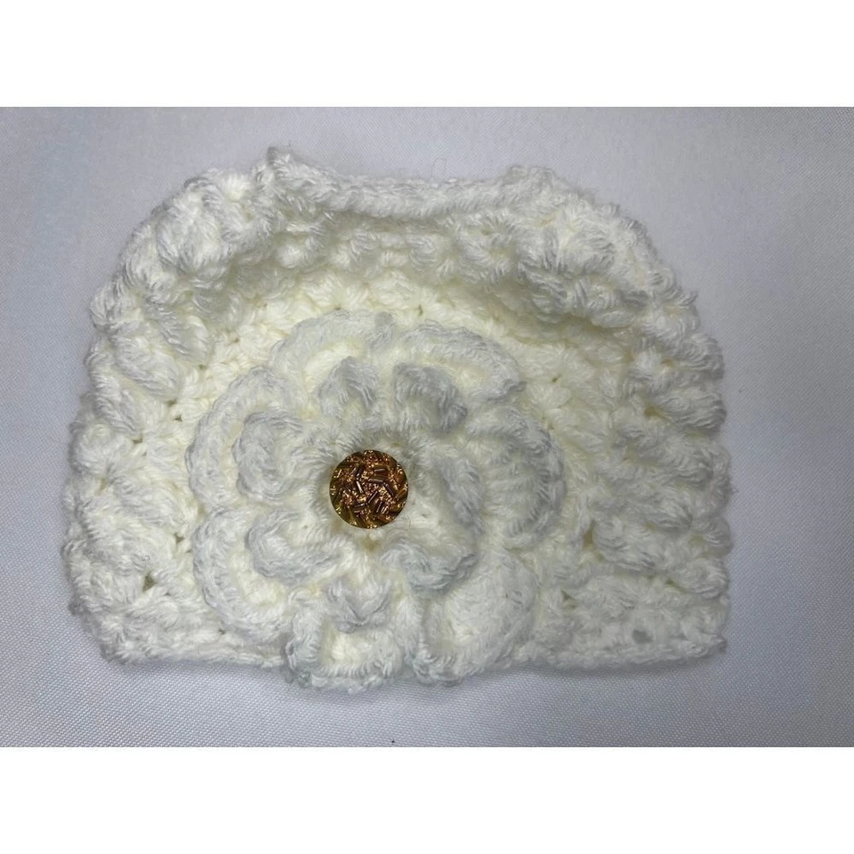 NWOT infant toddler handmade crochet hat with rosette ADORABLE! Beanie warm - Image 1 of 4