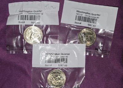 Two 1973 D one 1978 No Mint Washington Quarter 3 Coins in Littleton Packs - Image 1 of 4