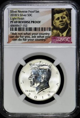 2018-S Silver Reverse Proof Kennedy Half Dollar NGC PF-69, Light Finish Variety - Image 1 of 4