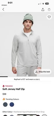 Lululemon Soft Jersey Half Zip Pullover Men’s Size XL Vapor Gray New - Image 1 of 3