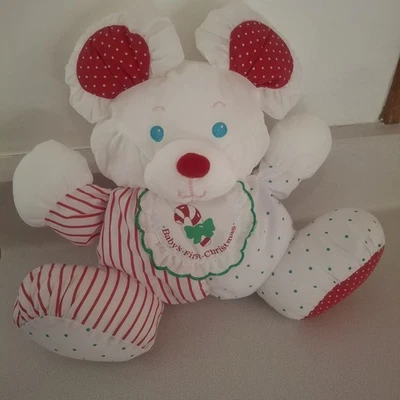 Vintage 1990 Fisher Price Puffalumps Baby’s First Christmas Mouse with Rattle  - Image 1 of 4