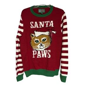 Ugly Christmas Sweater Santa Paws Cat Graphic Knit Striped Holiday Sweater L/G - Bild 1 von 6