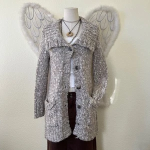 Indie Boho Grunge Grobstrick Cardigan Pullover Mantel Staubtuch Wolle Alpaka Mischung - Bild 1 von 11