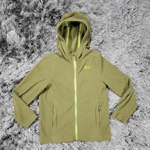 REI Co Op Jacket Kids Small Green Fleece Hooded Full Zip Pockets Outdoor Youth - Picture 1 of 15