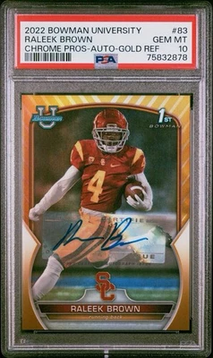 2022 BOWMAN UNIVERSITY CHROME RALEEK BROWN AUTOGRAPH GOLD /50 AUTO PSA 10 POP 1 - Image 1 of 2