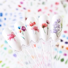 24 Sheets Nail Art Stickers Watercolor Water Transfer Decals Flowers DIY Tips