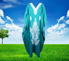 Women's Kaftan Maxi Dress, GIFT, Blue Boho Maxi Dress, Lounger, Cotton L-2XL