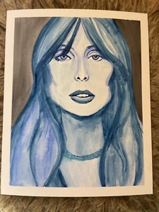 Joni Mitchell Kunst blau 10 x 8 Aquarell Gemälde auf Karton Unikat ABSTRAKT - Bild 1 von 18
