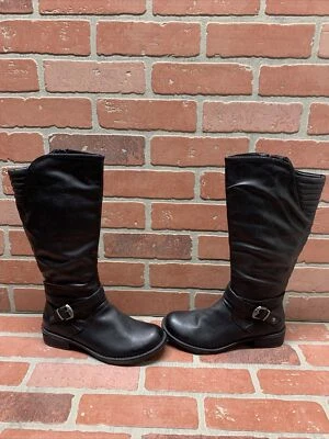 CALL IT SPRING Black Faux Leather Side Zip Mid Calf Biker Boots Women’s Size 6.5 - Image 1 of 4