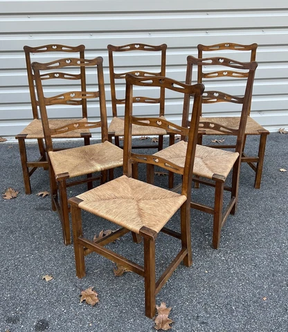 Chippendale Style 20c Maple Dining Chairs W/ Rush Seats Set Of 6 Cover