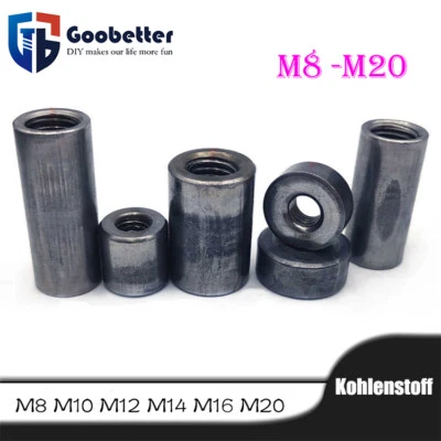 Verbindungsmuttern Gewindehülsen Muffen Rund M8 M10 M12 M16 M20 Kohlenstoffstahl - Bild 1 von 4